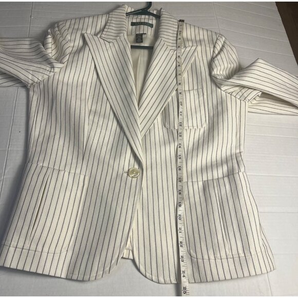 Lauren Ralph Lauren Ivory Pinstripe Blazer Jacket Sz 10  Lined Linen Blend - Picture 13 of 14